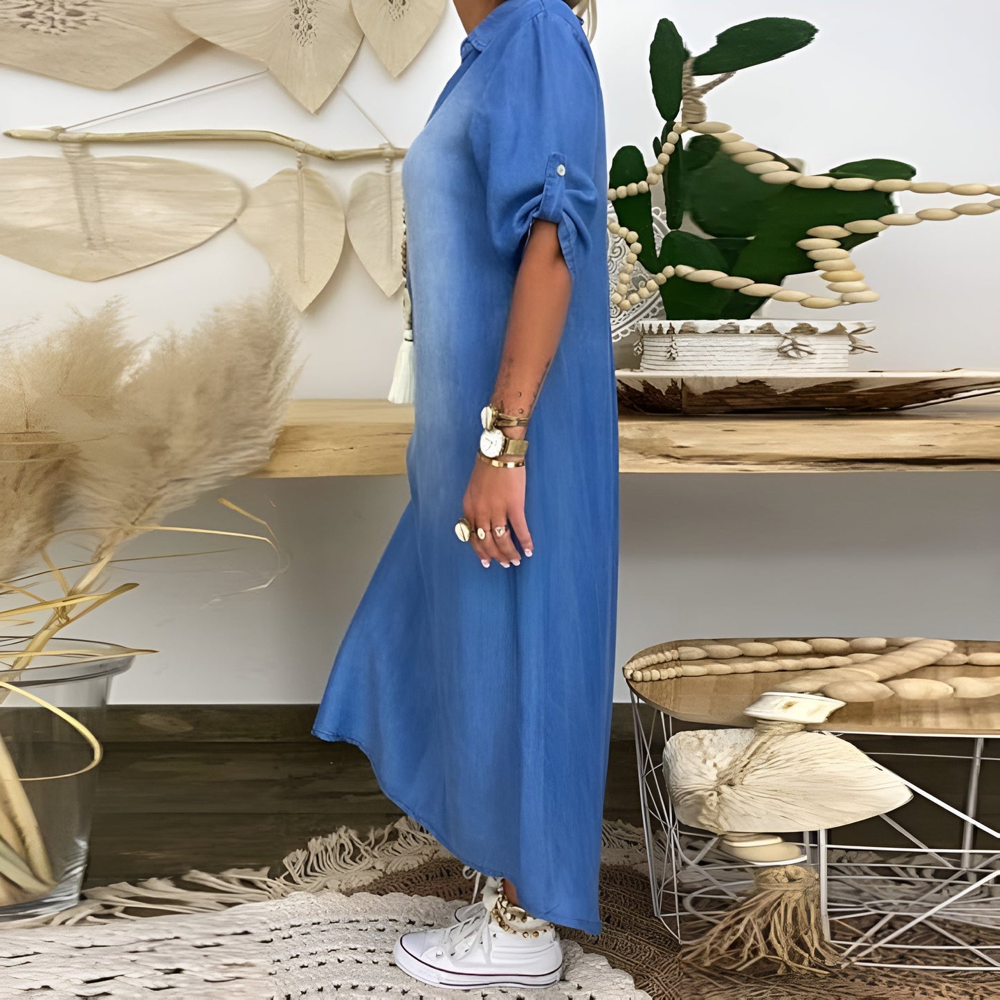 Maison Boulumi™ | Denimkjole med V-hals
